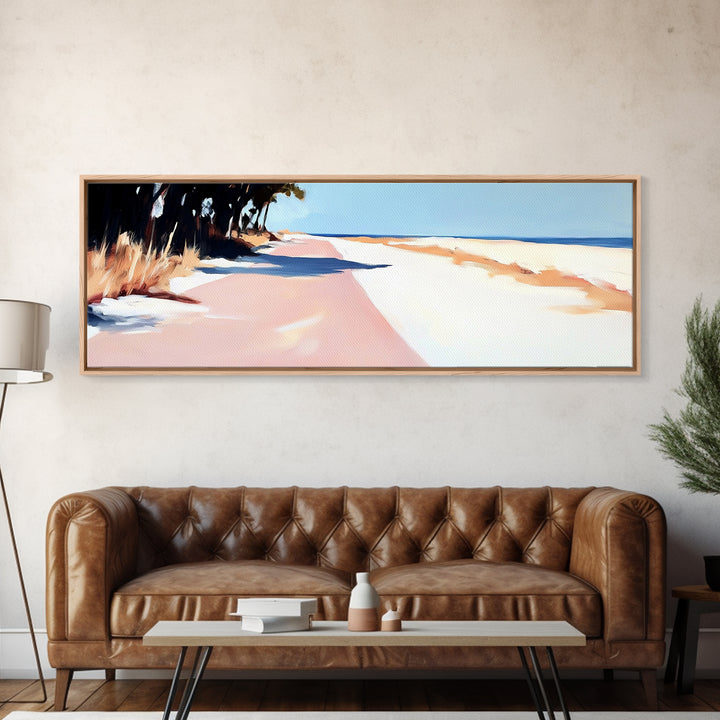 Beach Path, Sand Dunes, Coastal Landscape, Office Wall Art, Minimalist Seascape, Neutral Aesthetic, Framed Canvas Print, Modern Home Design