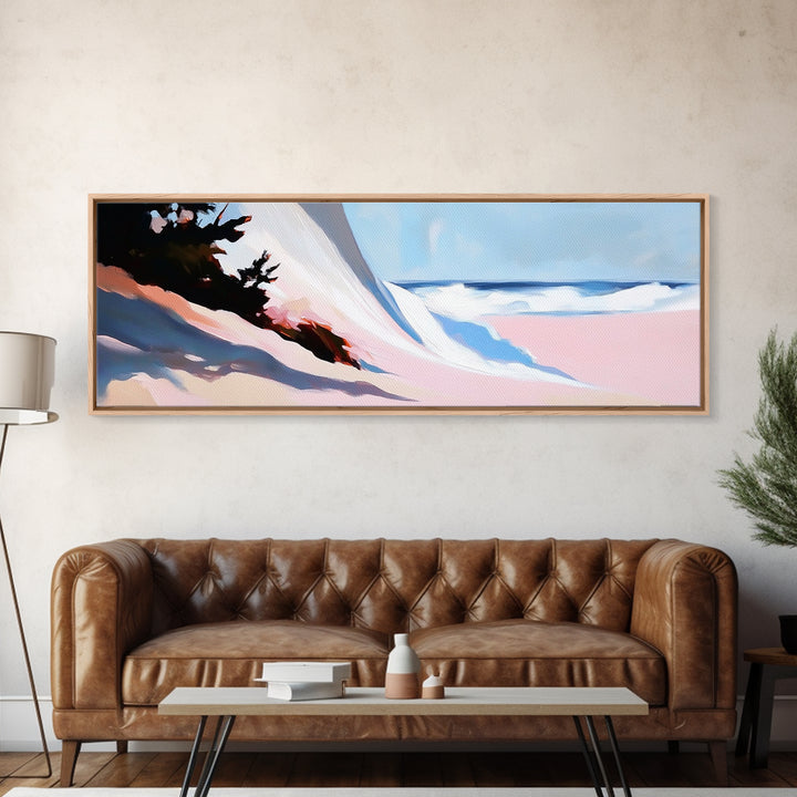 Ocean Breeze, Cliffside Waves, Coastal Landscape, Living Room Art, Nautical Decor, Minimalist Aesthetic, Framed Canvas Print, Blue Hues