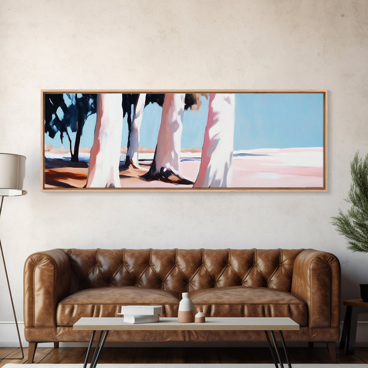 Seaside Trees, Coastal Serenity, Minimalist Nature Art, Zen Wall Decor, Neutral Home Aesthetic, Framed Canvas Print, Modern Tranquility