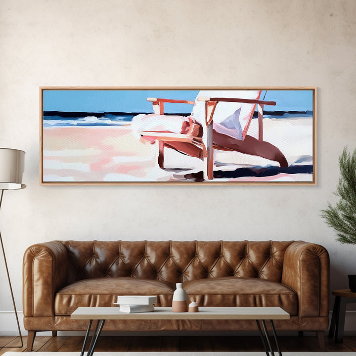 Beach Chair, Coastal Relaxation, Vacation Home Art, Canvas Print, Seaside Aesthetic, Minimalist Beach Painting, Soft Pastel Art