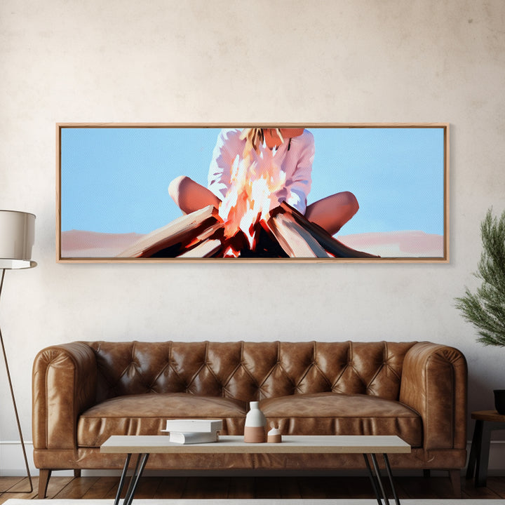 Bonfire Moment, Autumn Night Scene, Outdoor Living Art, Canvas Print, Warm Cozy Decor, Minimalist Fire Painting, Boho Aesthetic