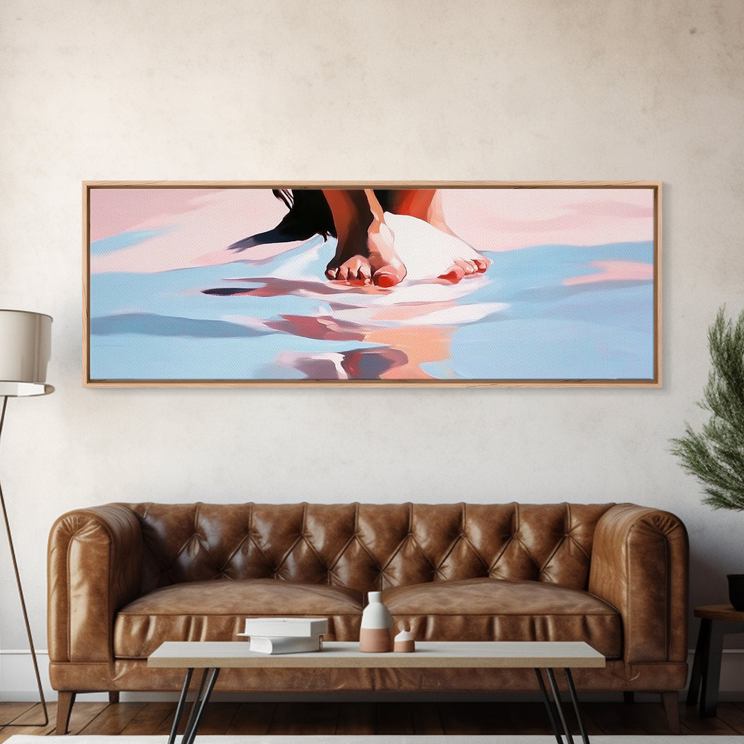 Barefoot Reflection, Beach Wall Art, Ocean Painting, Minimalist Coastal Decor, Modern Seascape, Framed Canvas Print, Boho Home Aesthetic