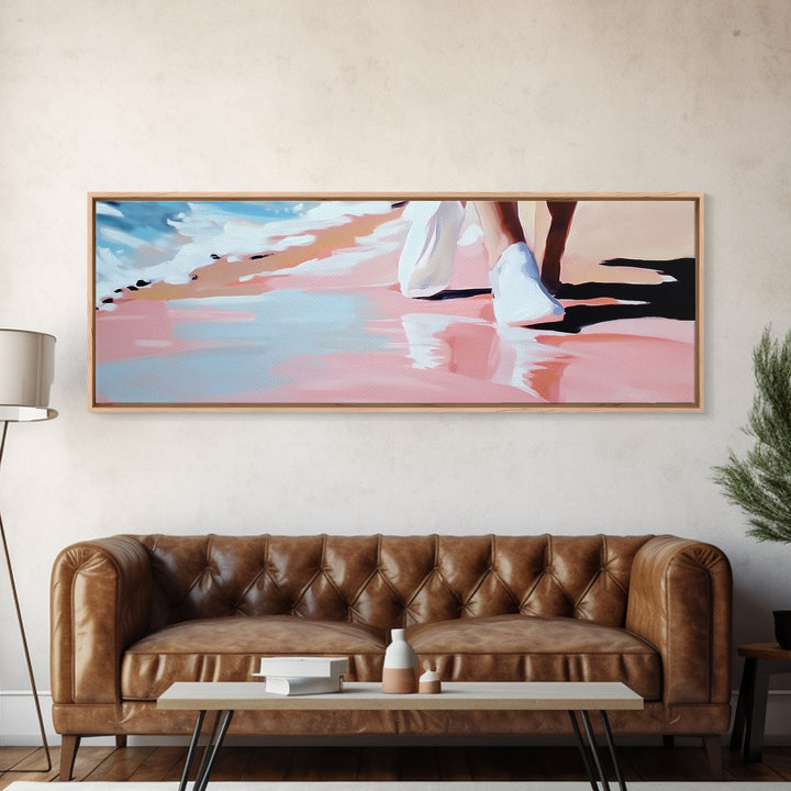 Beach Walk, Coastal Serenity, Minimalist Seaside Decor, Framed Canvas Print, Ocean Aesthetic, Relaxing Artwork, Living Room Wall Art