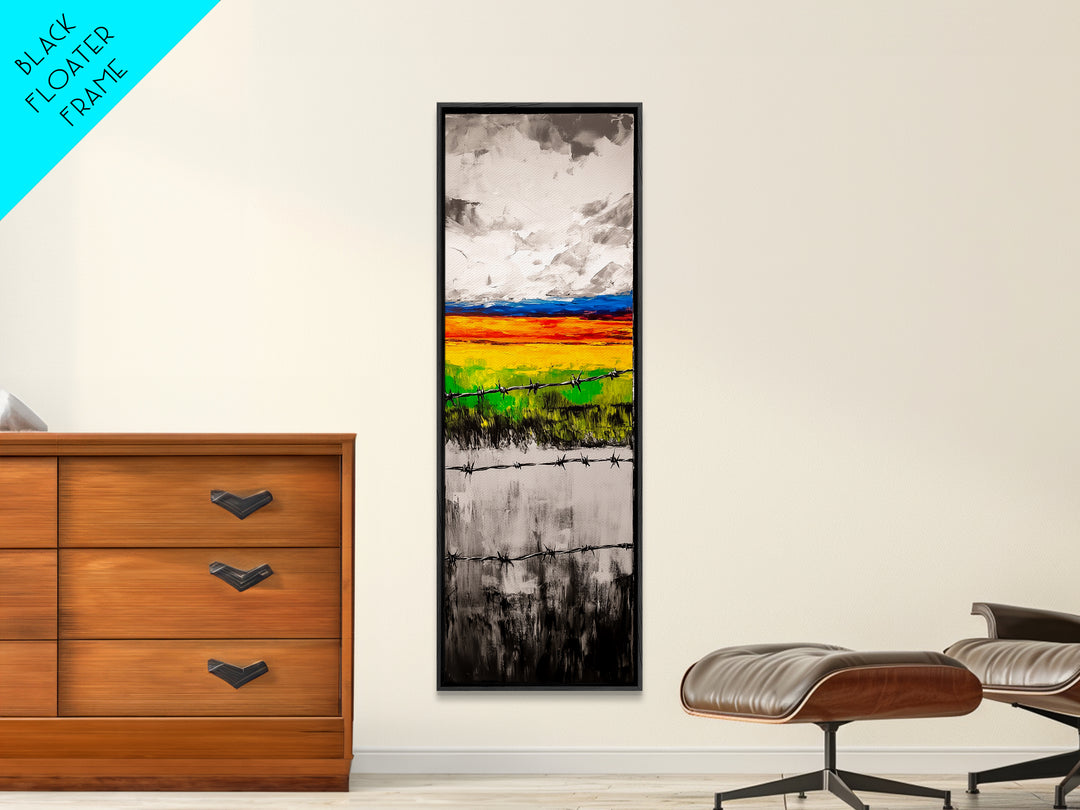 Barbed Wire, Rustic Fence, Vibrant Landscape, Framed Canvas Print, Farmhouse Wall Art, Western Decor, Country Home, Living Room Art