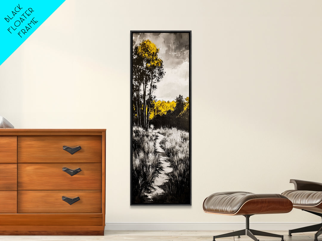 Autumn Trail, Golden Trees, Rustic Nature, Framed Canvas Print, Fall Wall Art, Country Home Decor, Warm Landscape Painting, Bedroom Art