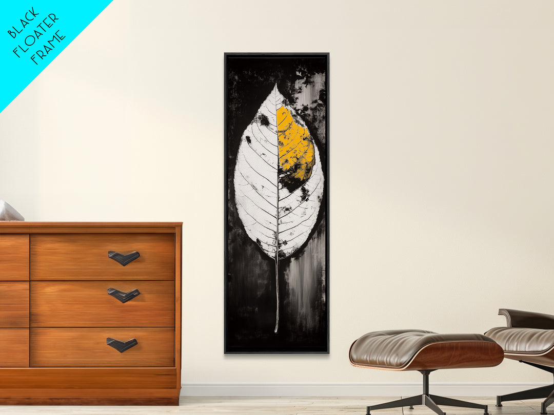 Autumn Leaf, Black and White, Minimalist, Framed Canvas Print, Modern Botanical Art, Monochrome Print, Fall Wall Decor, Cozy Home Art