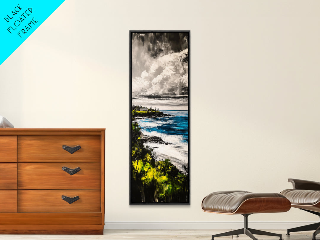 Ocean View, Coastal Home, Beach House Decor, Nautical Wall Art, Seaside Painting, Blue Landscape, Tranquil Seascape, Framed Canvas Print