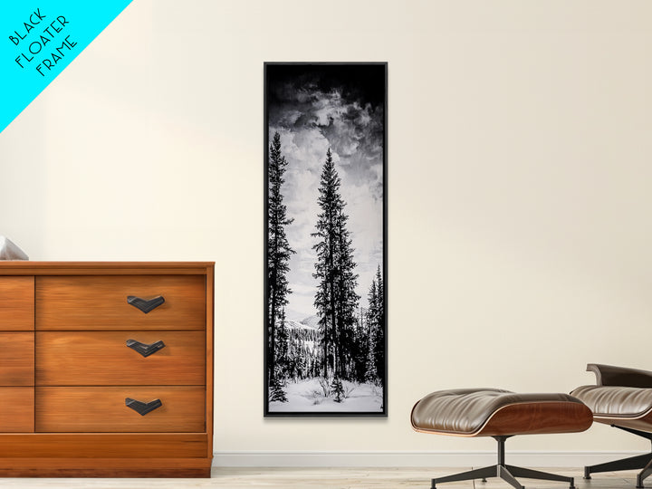 Black White Pine, Winter Forest, Nature Wall Art, Christmas Decor, Modern Minimalist, Monochrome Print, Framed Canvas Print