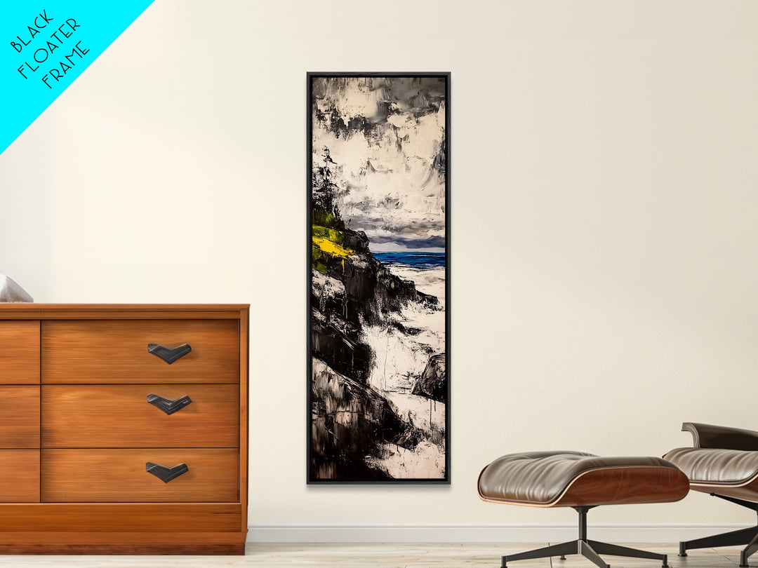 Coastal Cliff, Ocean Waves, Moody Seascape, Nautical Wall Art, Canvas Print, Beach House Decor, Modern Landscape, Living Room Art