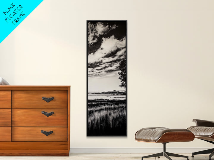 Black White, Misty Marsh, Monochrome Landscape, Minimalist Wall Art, Canvas Print, Modern Home Decor, Living Room Art, Nature Scene