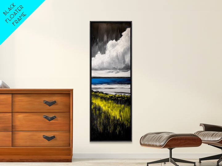 Coastal Field, Dramatic Clouds, Moody Landscape Art, Nature Inspired Decor, Framed Canvas Print, Entryway Wall Art, Modern Farmhouse Art