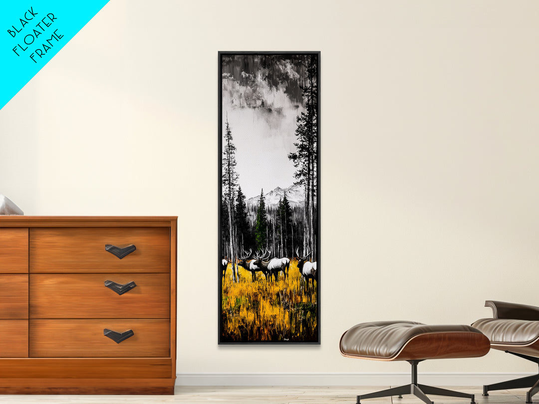 Autumn Elk, Wildlife Painting, Rustic Lodge Decor, Mountain Scene Art, Framed Canvas Print, Cabin Wall Art, Fall Art, Western Decor