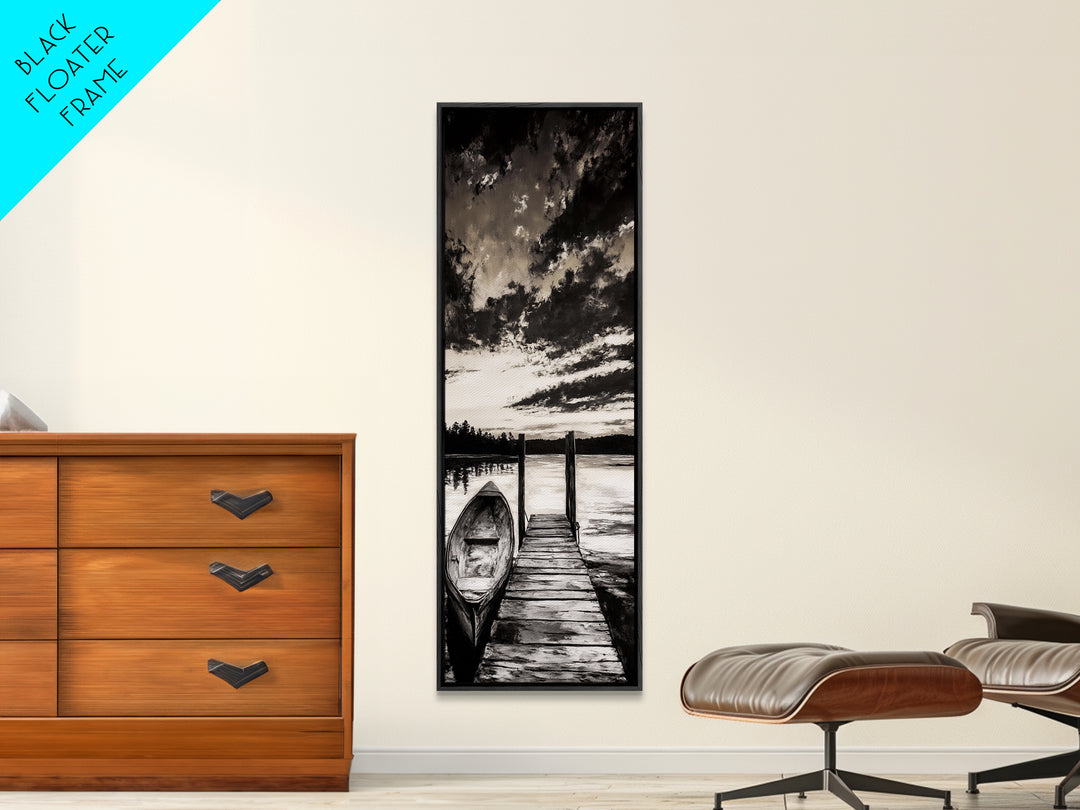 Black and White Seascape, Ocean Wave Painting, Minimalist Coastal Wall Decor, Beach House Artwork, Living Room Art, Framed Canvas Print