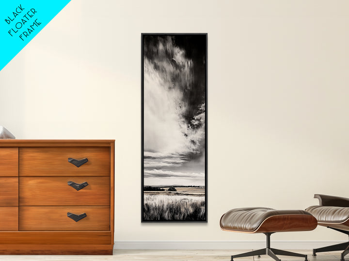 Dramatic Black and White Sky, Stormy Landscape Art, Nature Wall Decor, Rustic Farmhouse Artwork, Living Room Decor, Canvas Print