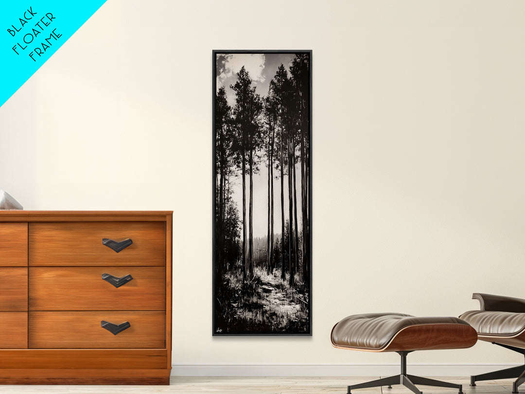 Black White Forest, Minimalist Wall Art, Monochrome Nature Print, Wooded Landscape, Moody Tree Art, Modern Home, Framed Canvas Print