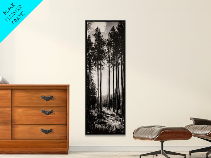 Black White Forest, Minimalist Wall Art, Monochrome Nature Print, Wooded Landscape, Moody Tree Art, Modern Home, Framed Canvas Print