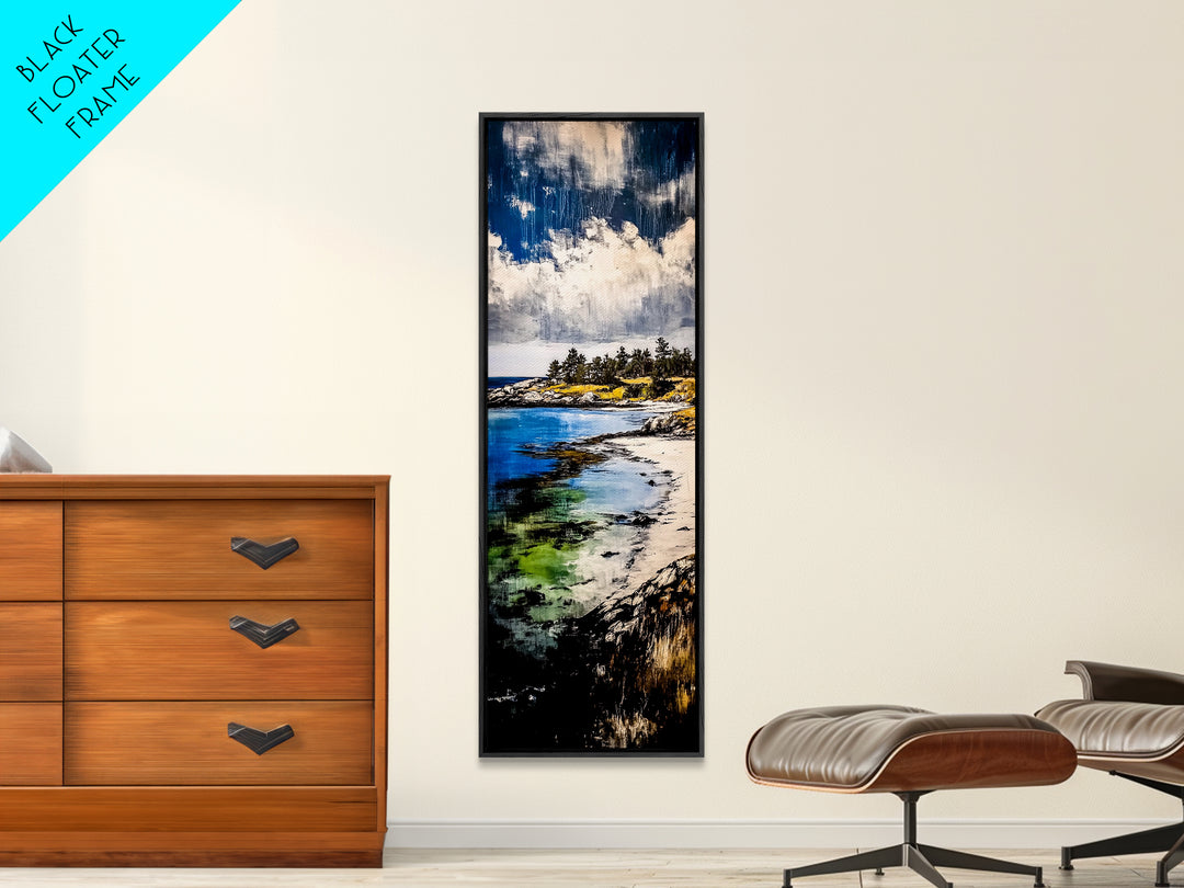 Coastal View, Ocean Serenity, Beach Scene, Tranquil Art, Framed Canvas Print, Living Room Wall Art, Seascape Painting, Nautical Home Decor