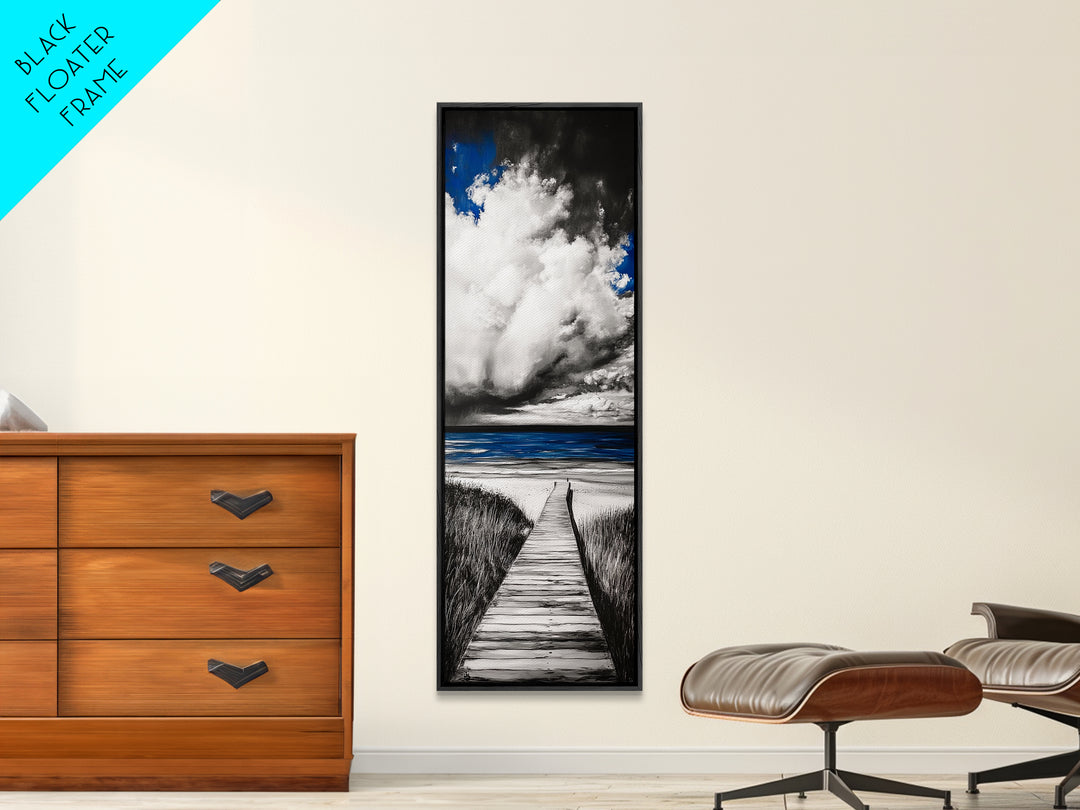 Boardwalk Beach Art, Ocean Landscape Painting, Seaside Home Decor, Modern Coastal Design, Nautical Wall Print, Canvas Print