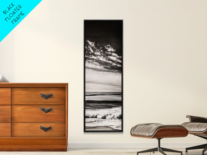 Ocean Horizon, Black and White, Cloudy Sky, Canvas Print, Coastal Wall Art, Minimalist Seascape, Modern Living Room Decor, Nautical Art
