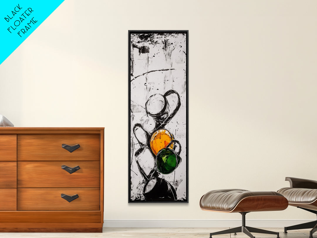 Coffee, Cups, Abstract, Canvas Print, Kitchen Wall Art, Minimalist Coffee Decor, Black and White Modern Art, Cafe Style, Chic Artwork