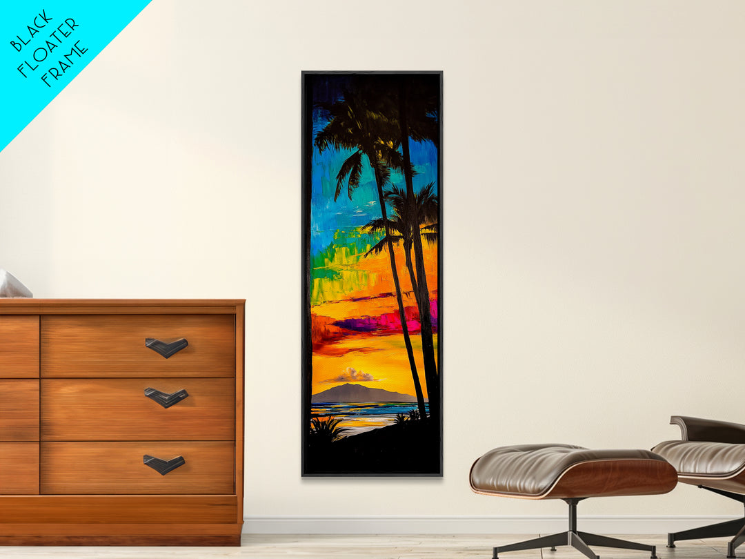 Palm Trees, Sunset, Ocean, Canvas Print, Tropical Wall Art, Vibrant Seascape, Beach House Decor, Exotic Landscape Painting