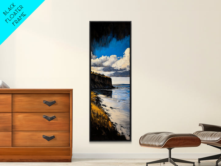Coastal Cliff Art, Seaside Landscape Painting, Ocean View Wall Decor, Nature Home Design, Relaxing Beach Scene, Framed Canvas Print
