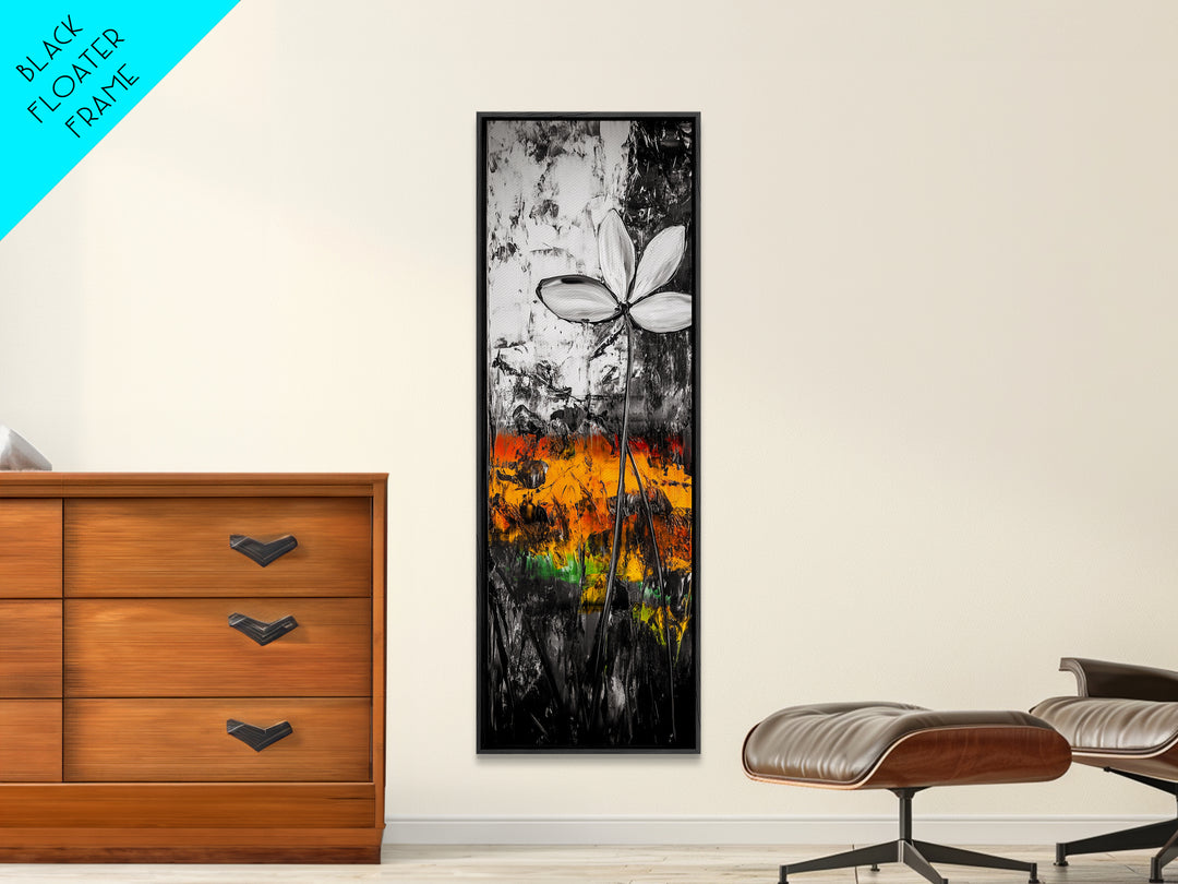 Black and White, Abstract Flower, Textured Modern, Framed Canvas Print, Minimalist Wall Art, Monochrome Decor, Office Artwork