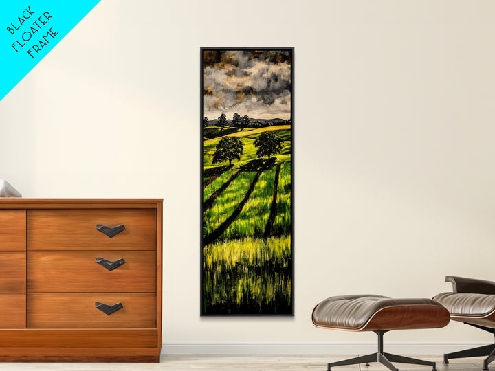 Rolling Fields, Nature Painting, Green Landscape, Framed Canvas Print, Country Wall Art, Rustic Decor, Cozy Living Room Artwork