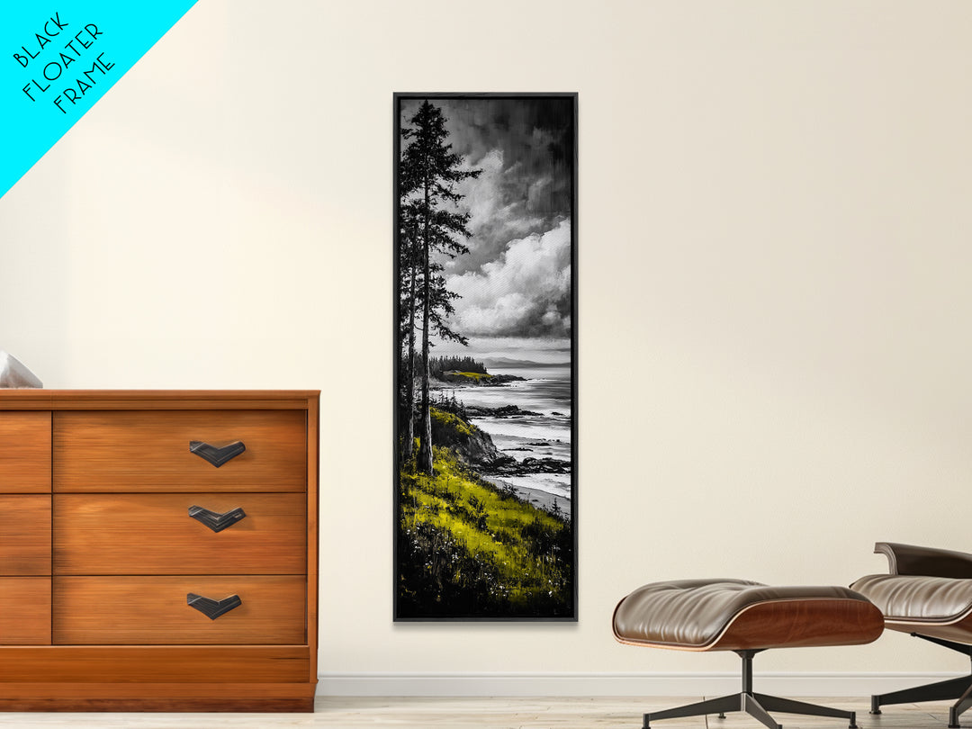 Coastal Cliff, Monochrome Art, Ocean Landscape, Canvas Print, Minimalist Art, Beach House Decor, Black and White Painting, Seaside Art