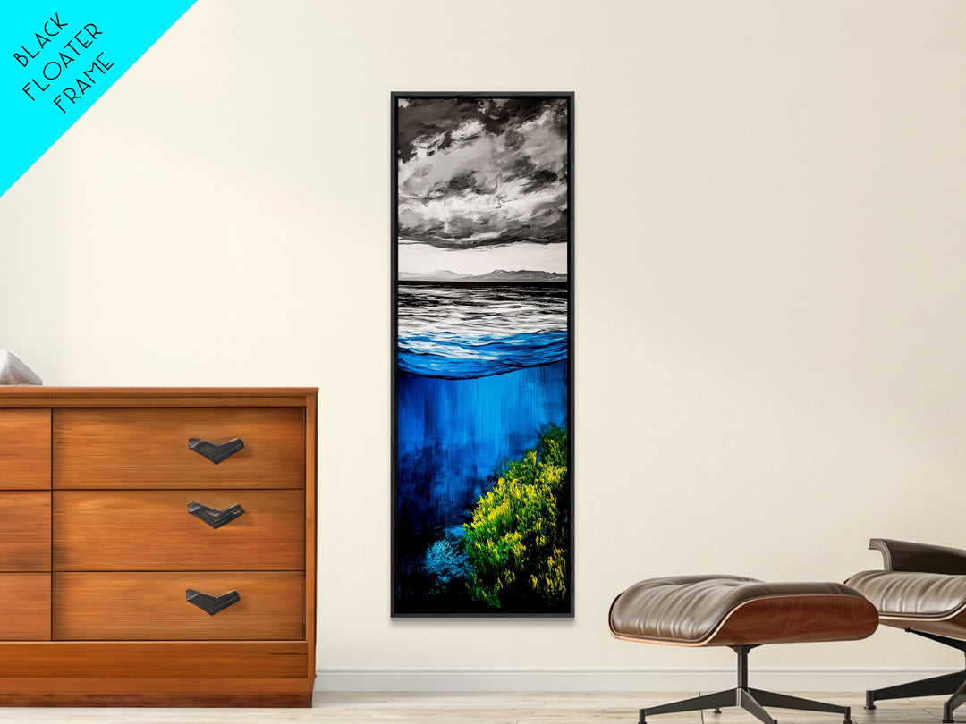 Ocean Depths, Abstract Seascape, Deep Blue, Underwater Art, Framed Canvas Print, Nautical Decor, Coastal Wall Art, Office Art