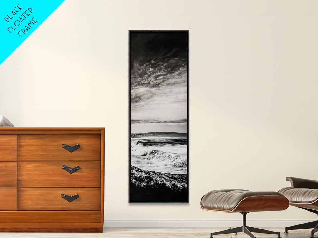 Coastal Waves, Black and White, Ocean Photography, Surf Art, Framed Canvas Print, Minimalist Decor, Beach House Wall Art