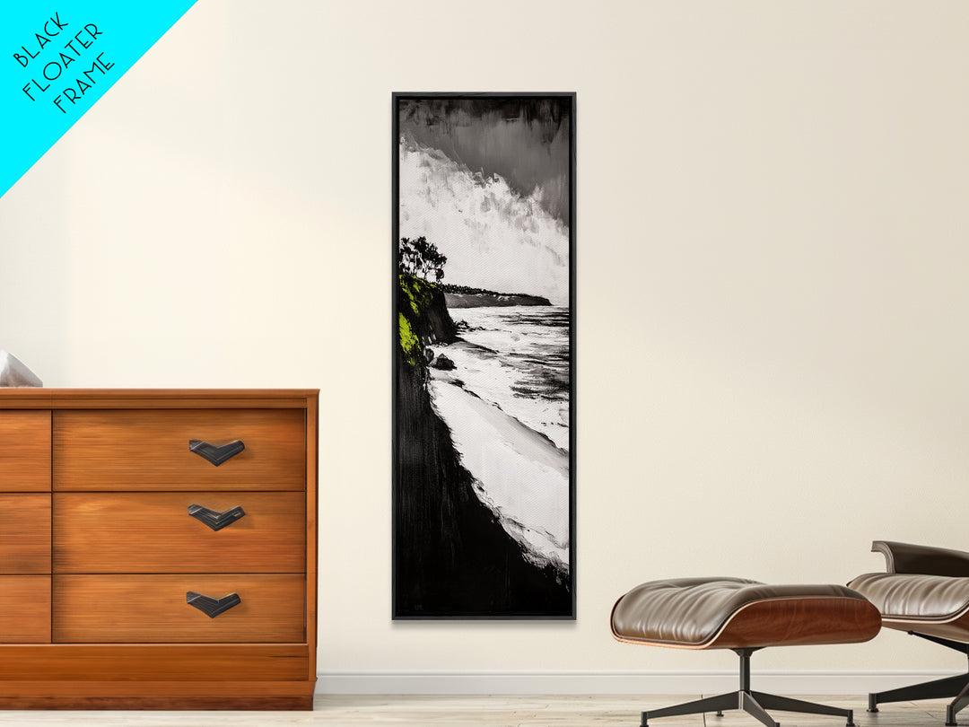 Rocky Shoreline, Ocean Waves, Abstract Seascape, Canvas Print, Nautical Wall Art, Coastal Home Decor, Modern Art, Blue White Painting