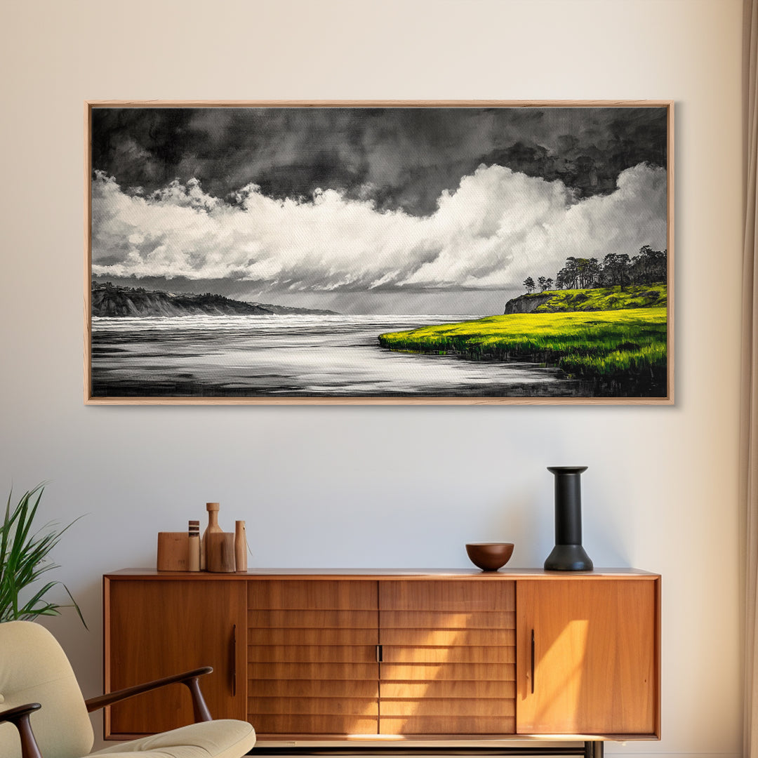 Coastal Storm, Black and White, Dramatic Seascape, Framed Canvas Print, Modern Coastal Art, Minimalist Ocean Wall Art, Large Wall Decor