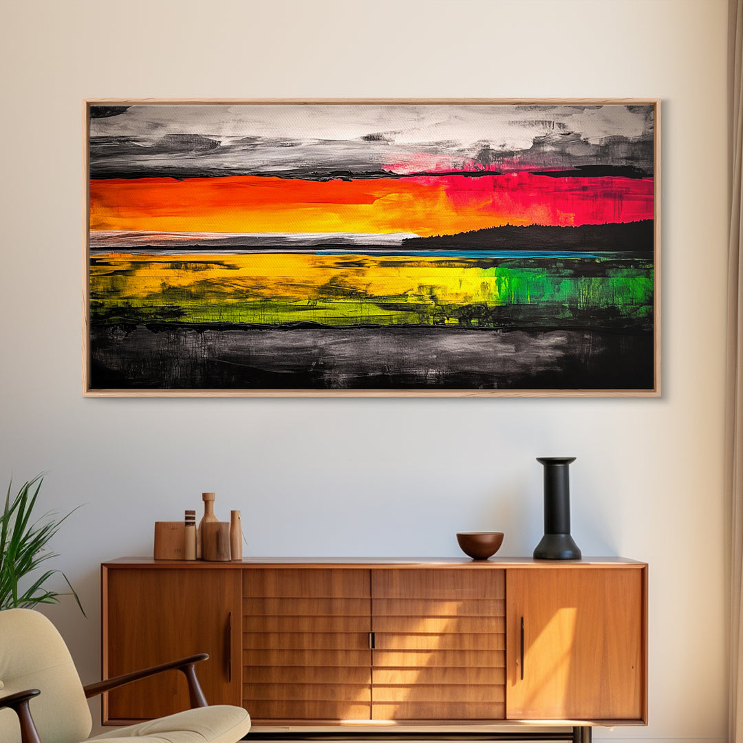 Sunset Reflections, Colorful Abstract, Ocean View, Framed Canvas Print, Vibrant Landscape Art, Large Wall Art, Modern Decor, Bedroom Art