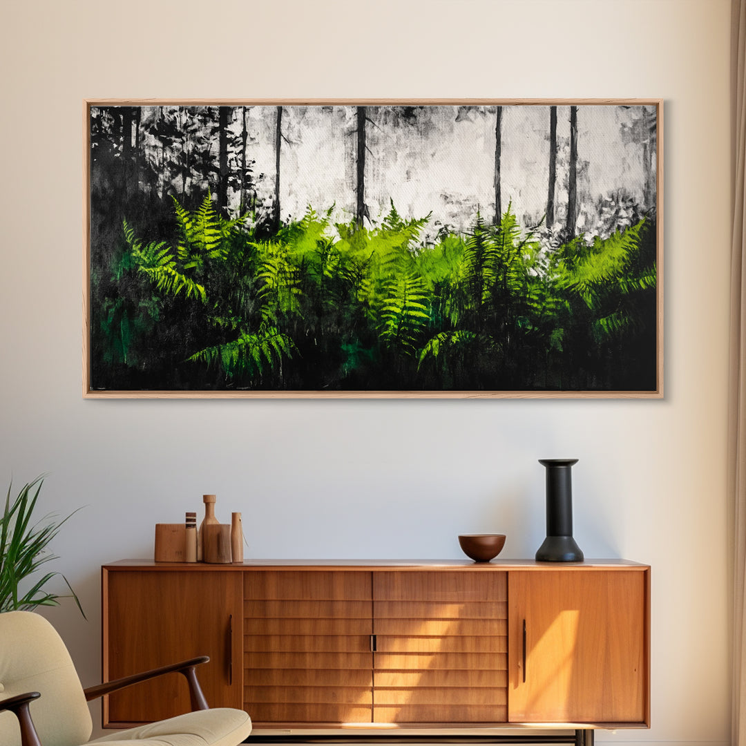 Forest Ferns, Nature Wall Art, Green Botanical, Framed Canvas Print, Modern Rustic Decor, Living Room Artwork, Biophilic Interior Design