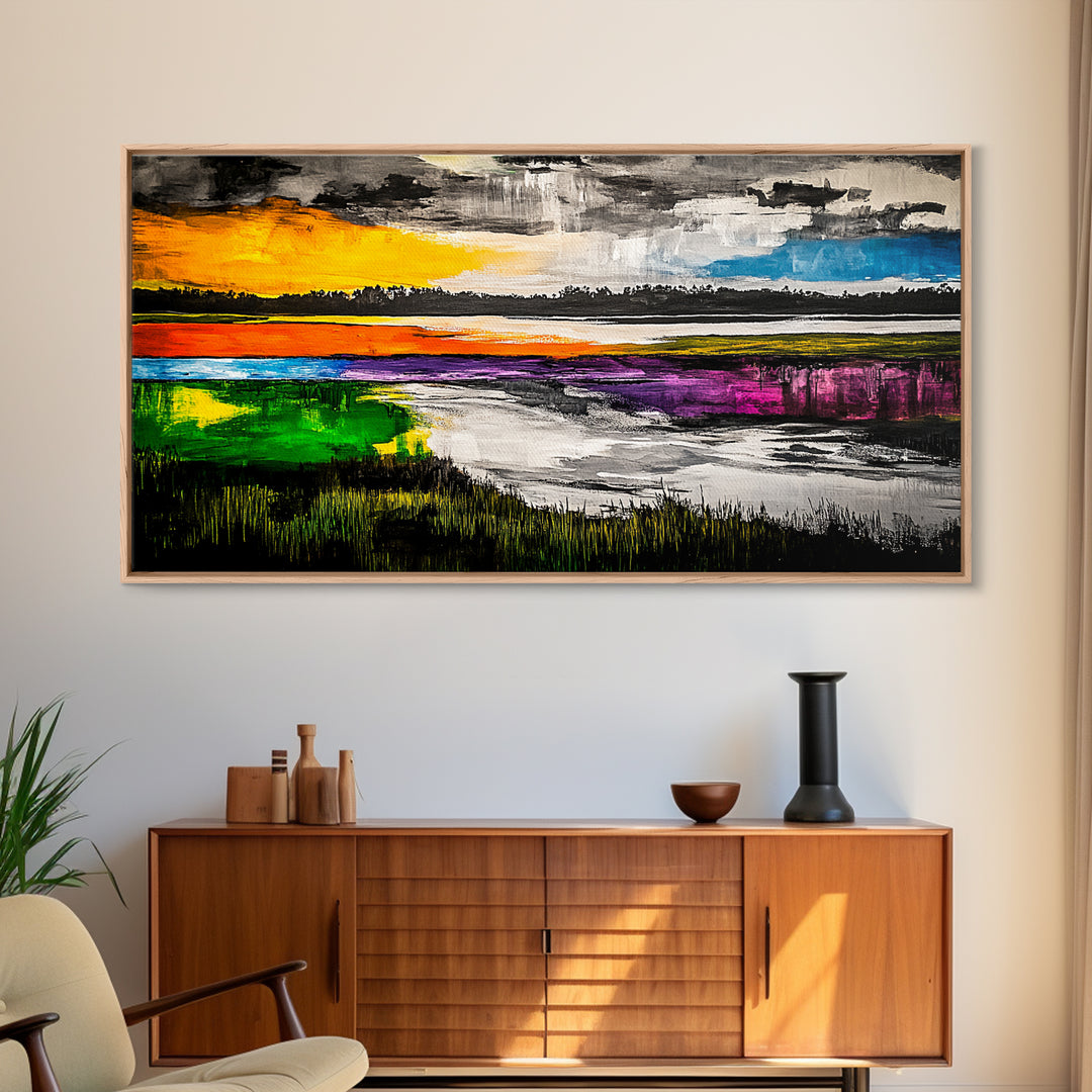 Vibrant Abstract, Modern Painting, Colorful Landscape, Framed Canvas Print, Living Room Wall Art, Bold Statement Piece, Home Decor