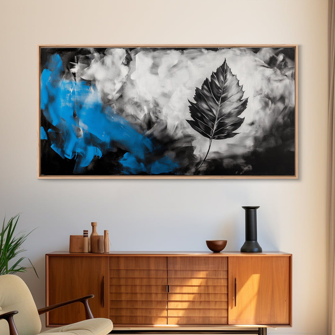 Black Leaf, Abstract Nature Art, Monochrome Wall Art, Canvas Print, Modern Minimalist Decor, Office Wall Art, Boho Art