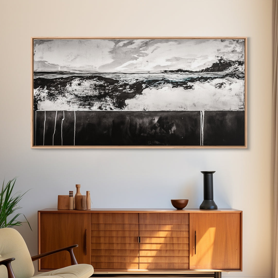 Black and White, Ocean, Waves, Minimalist, Canvas Print, Coastal Art, Nautical Decor, Bedroom Wall Art, Modern Home Decor, Fine Art Print