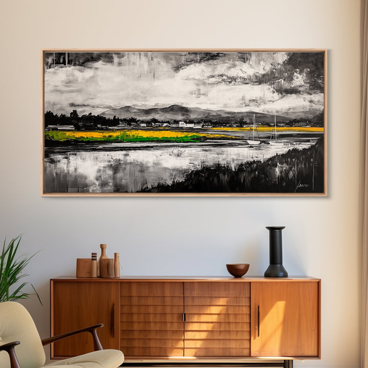 Countryside, Yellow, Landscape, Reflection, Canvas Print, Farmhouse Decor, Rustic Wall Art, Nature Art, Living Room Art, Neutral Home Decor