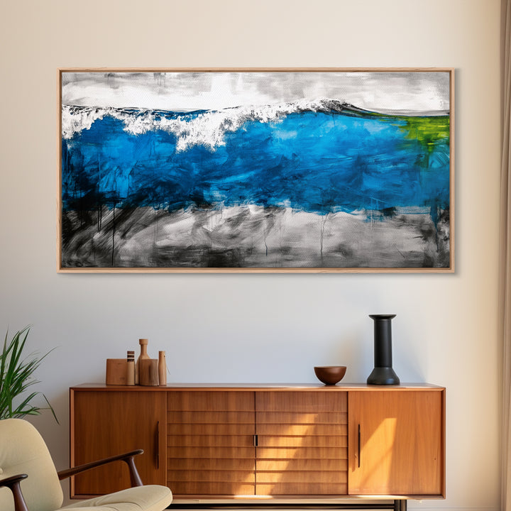 Abstract Ocean, Blue Wave, Coastal Art, Nautical Decor, Living Room Wall Art, Contemporary Seascape, Beach Theme, Framed Canvas Print