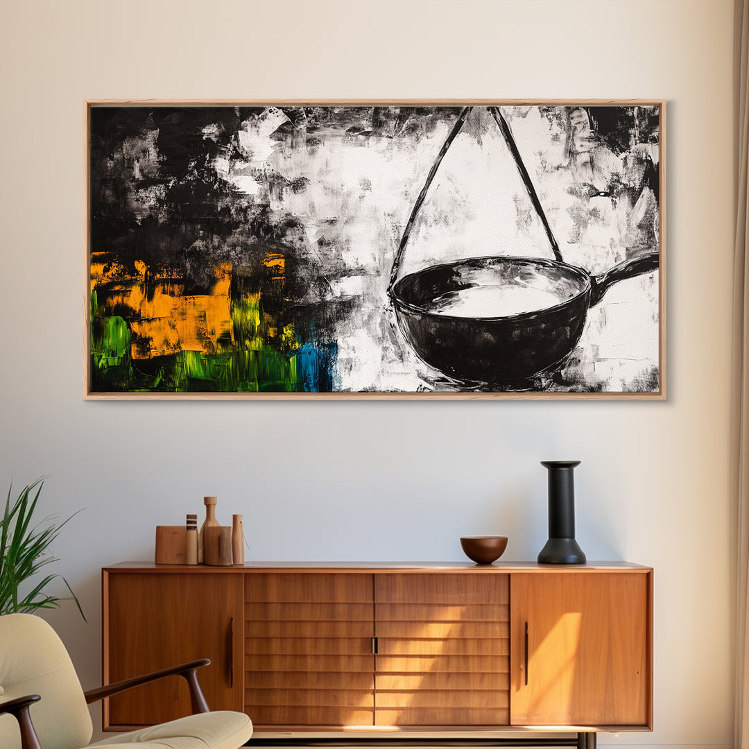 Abstract Kitchen Art, Black and White Canvas Print, Minimalist Artwork, Rustic Wall Decor, Unique Home Aesthetic, Framed Canvas Print