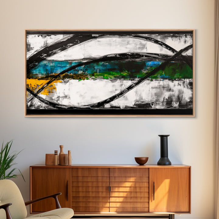 Abstract Ocean Waves, Energy, Framed Canvas Print, Modern Living Room Art, Coastal Decor, Blue Green Wall Art, Contemporary Art