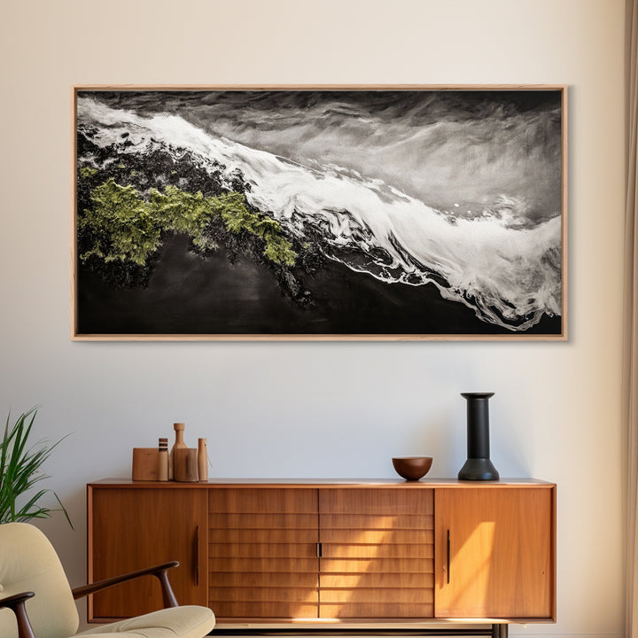 Abstract Ocean Waves, Coastal Wall Art, Modern Seascape Painting, Monochrome Beach Decor, Minimalist Black White Art, Canvas Print