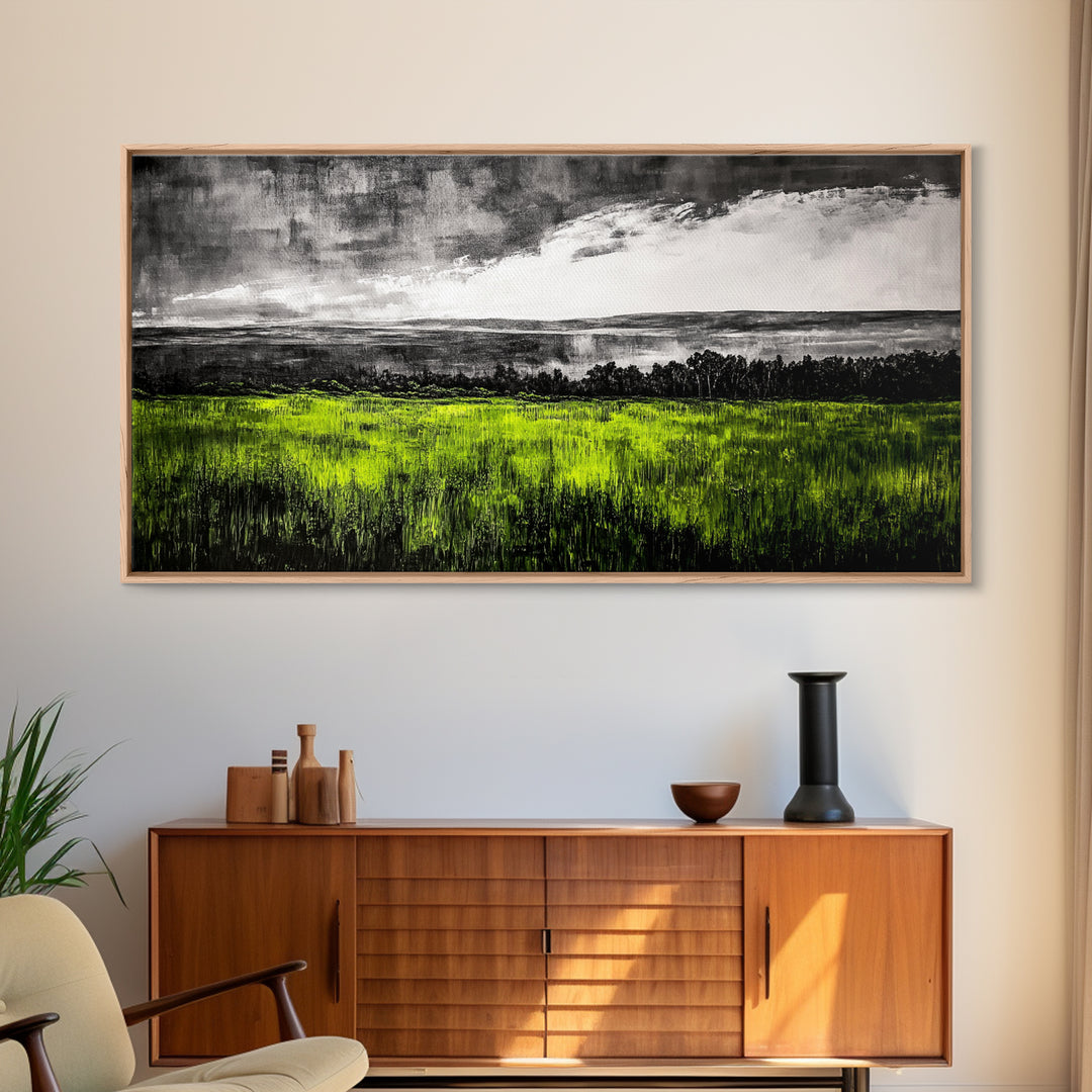 Green, Landscape, Nature, Canvas Print, Rolling Fields Wall Art, Scenic Countryside Painting, Modern Rustic Home Decor, Large Wall Art