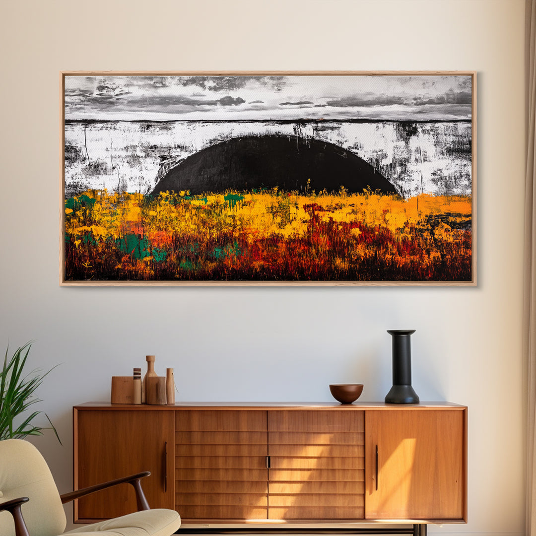 Golden Meadow, Sunset Fields, Rustic Landscape, Framed Canvas Print, Autumn Decor, Warm Colors, Cozy Home Art, Living Room Wall Art