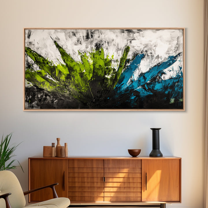 Abstract Brushstrokes, Green Blue, Modern Wall Art, Textured Painting, Large Canvas Print, Office Decor, Boho Aesthetic, Minimalist Art