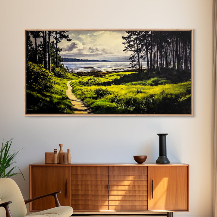 Coastal Path, Ocean View, Nature Landscape, Large Canvas Print, Beach House Painting, Framed Canvas Print, Tranquil Wall Decor