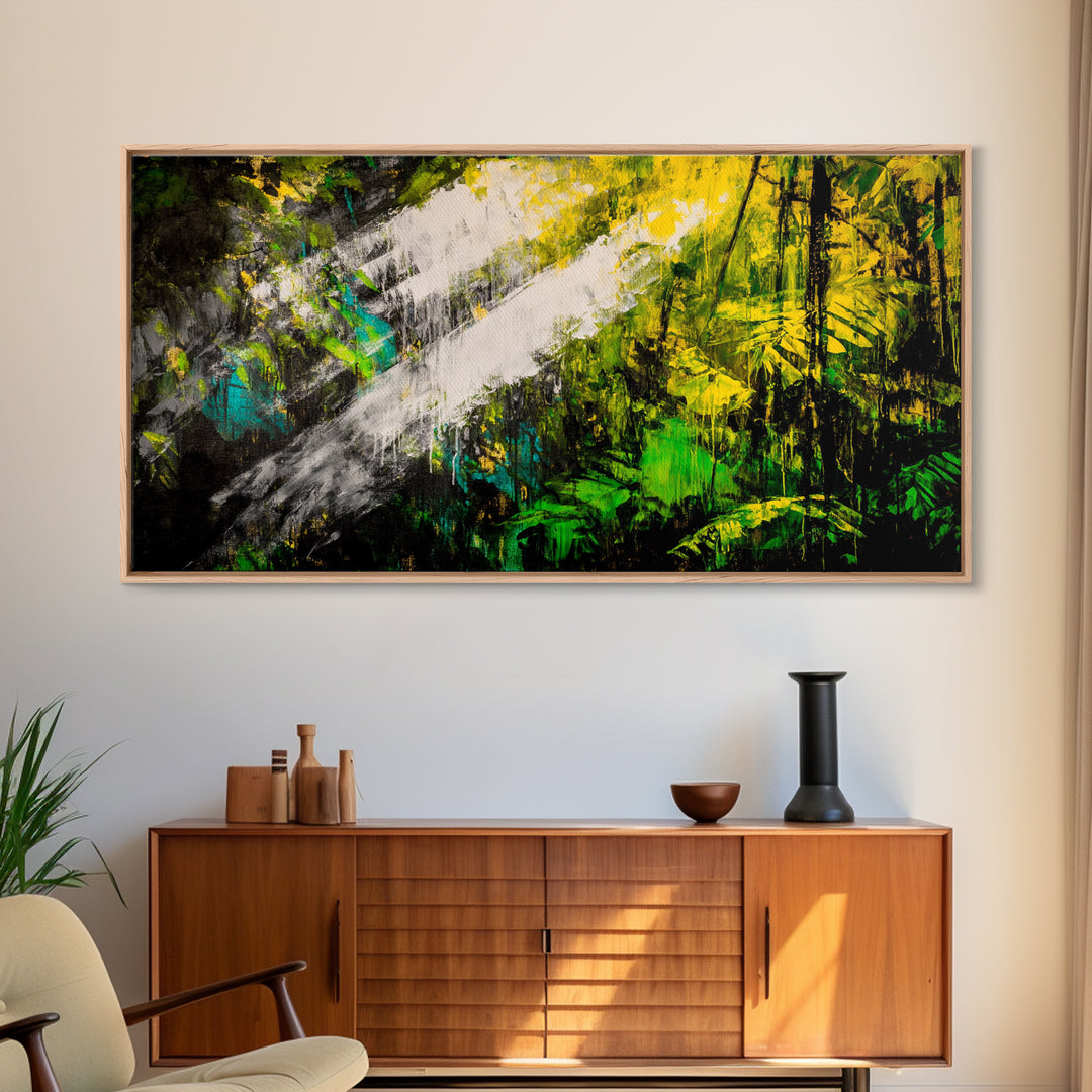 Abstract Jungle, Green Yellow, Tropical Rainforest, Canvas Print, Modern Nature Wall Art, Framed Painting, Boho Home Decor, Textured Art