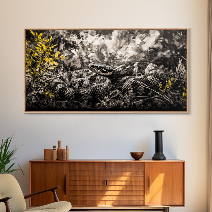 Coiled Snake, Wildlife Art, Nature Wall Art, Rustic Farmhouse Decor, Monochrome Art, Animal Painting, Bedroom Wall Art, Canvas Print