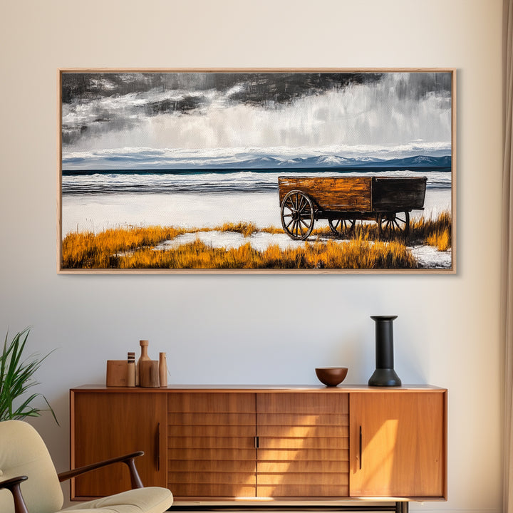 Rustic Wagon, Western Decor, Autumn Wall Art, Landscape Canvas Print, Farmhouse Living Room Art, Country Style, Nature Wall Decor